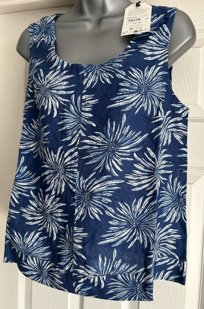 EX Seasalt Lighthouse Sea Flower Dark Voyage Station Linen Vest Top 10-22 RRP£48