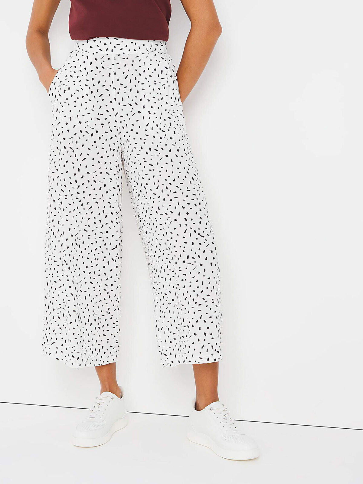 Capsule White Spot Print Culotte Trousers in Sizes 14, 22, 26, 32