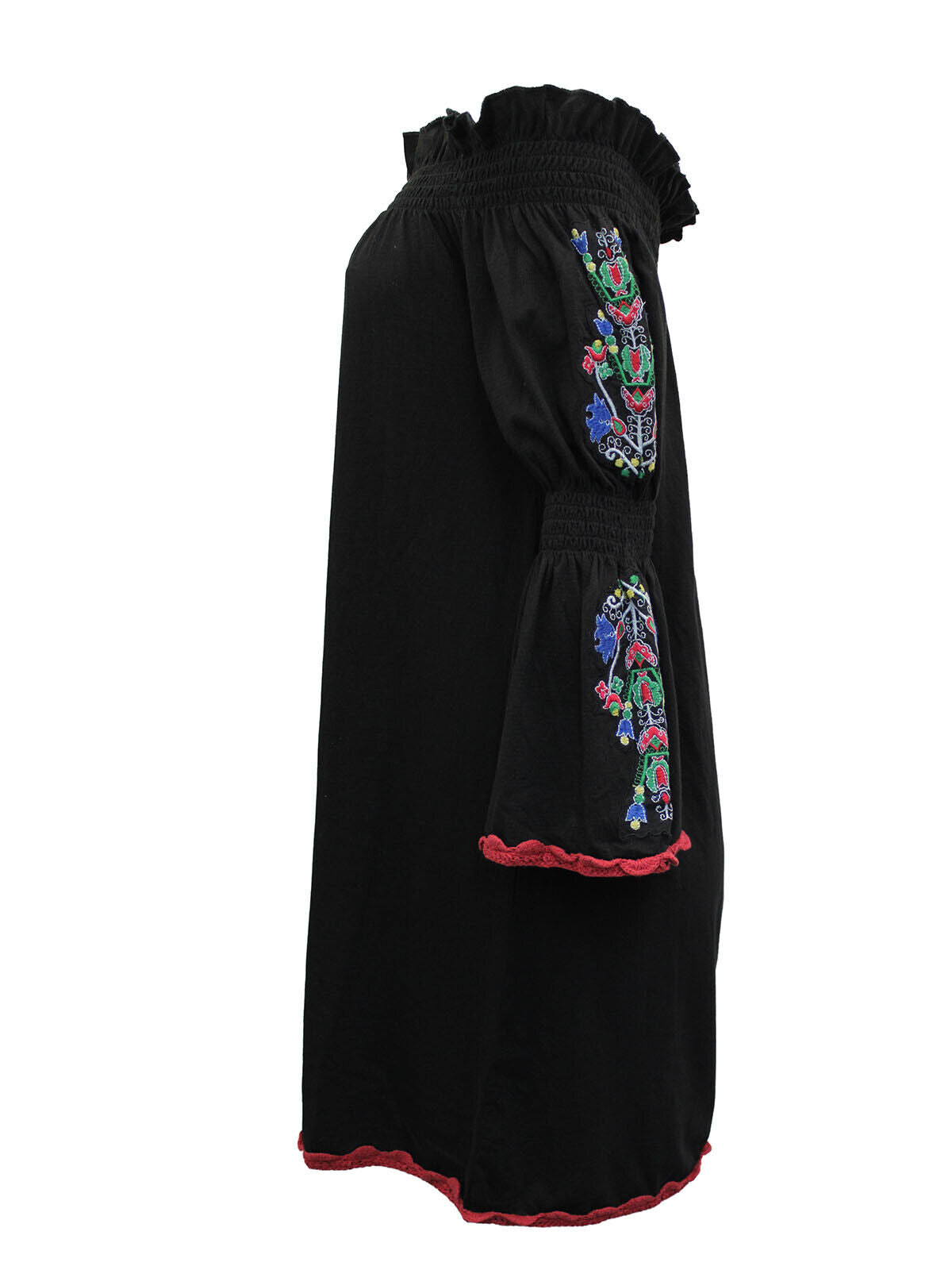 EX ASOS Black Cotton Rich Embroidered Sleeve Off Shoulder Dress 10, 12, 16, 18