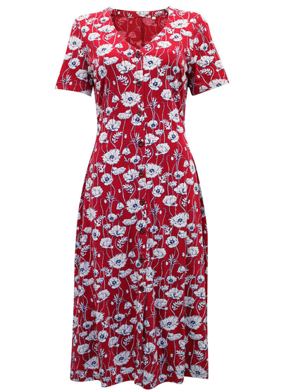 EX Seasalt Red Linear Poppy Rudder Lilian Tea Dress 8 10 12 14 16 18 20 RRP £60