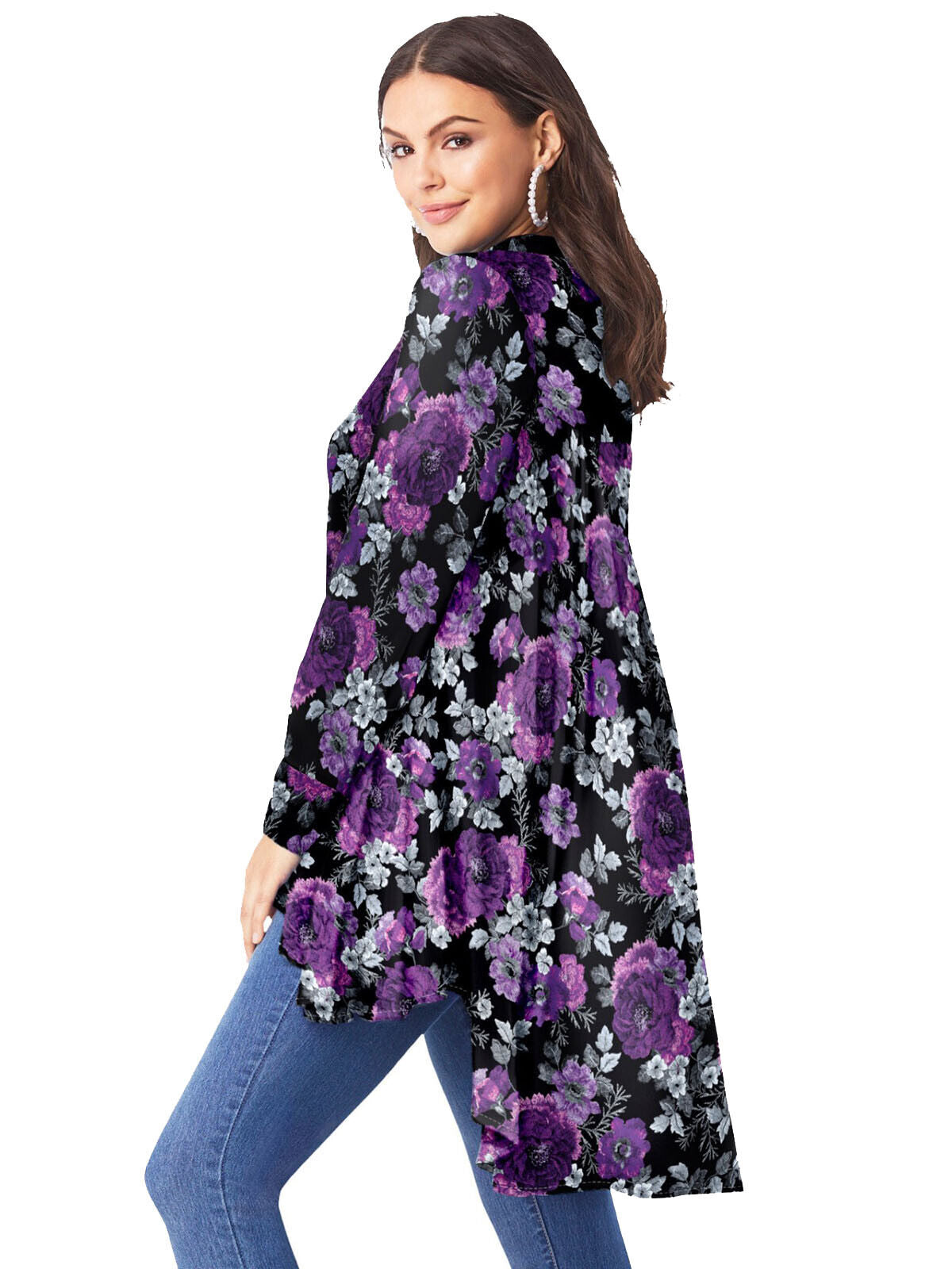 Roamans Purple Intricate Floral Fit-And-Flare Crinkle Tunic UK 14-34 RRP £63