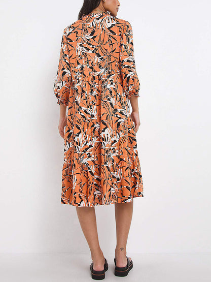 JD Williams Coral Printed V-Neck Balloon Sleeve Smock Dress 12 14 16 18 RRP £34