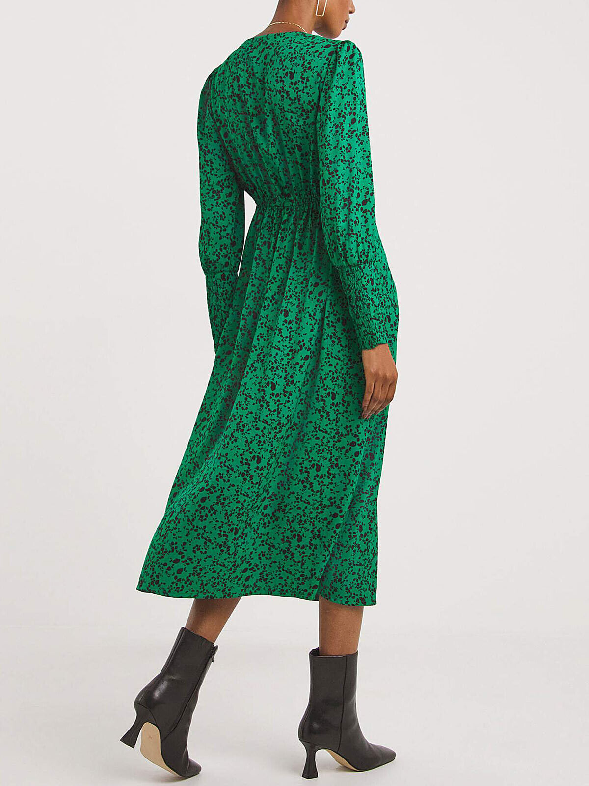 JD Williams Green Printed V-Neck Deep Cuff Split Midi Dress 18 20 24 26 28 30 32