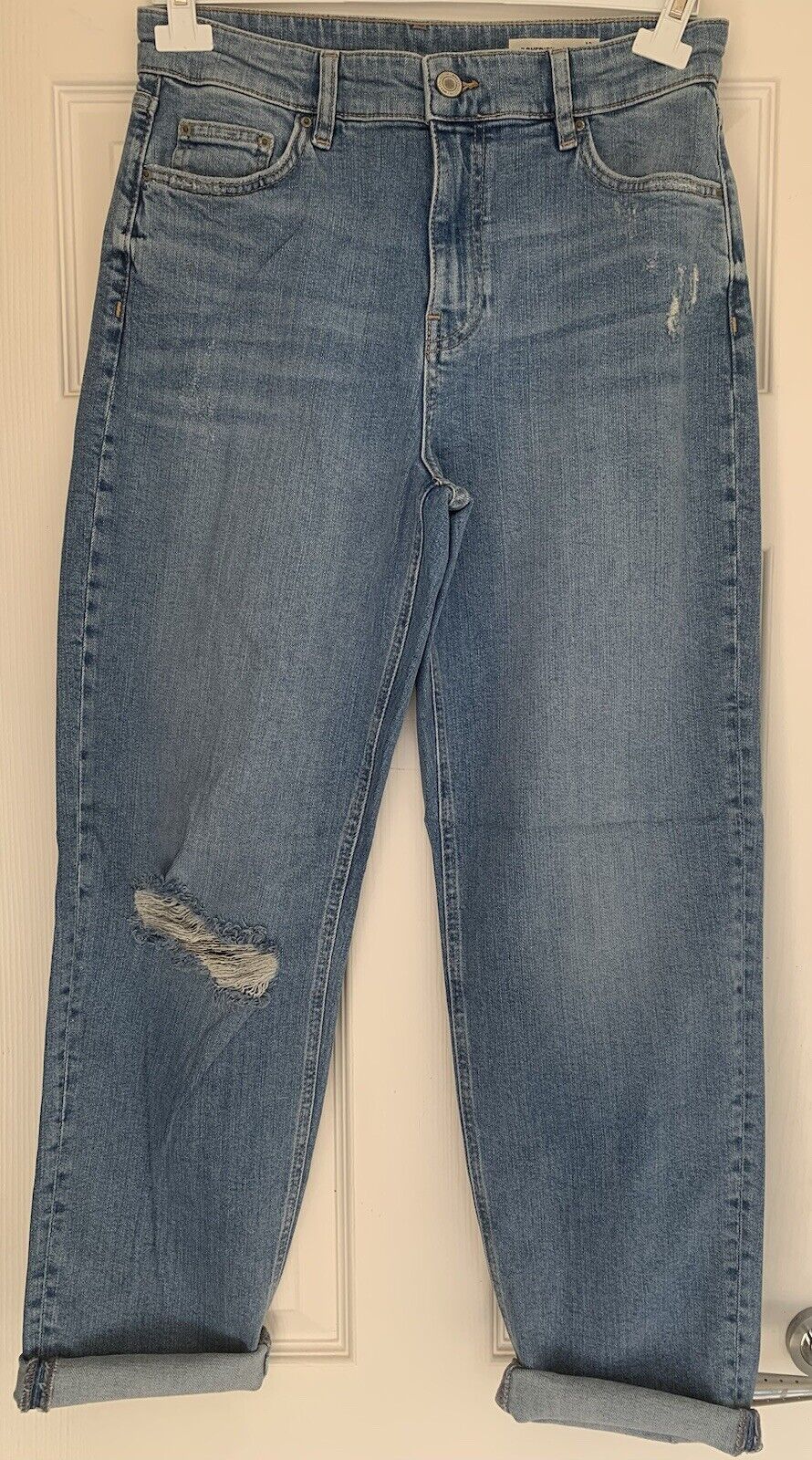 EX M*S Medium Indigo Boyfriend High Waist Ripped Relaxed Jeans 12-24 RRP £39.50