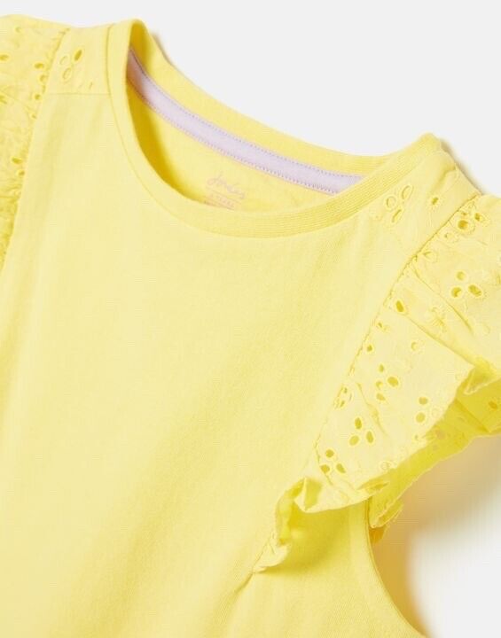 EX Joules Ayra Fabric Mix Flutter Top Primrose Yellow Sizes 2-8 RRP £18.95