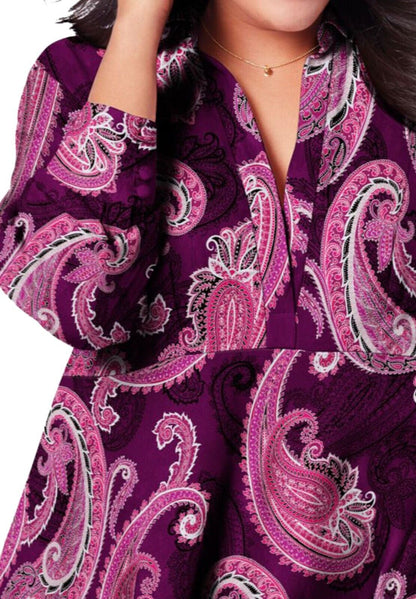 Roamans Purple Paisley Print Fit-And-Flare Crinkle Tunic Sizes 16 22 24 30 34 36