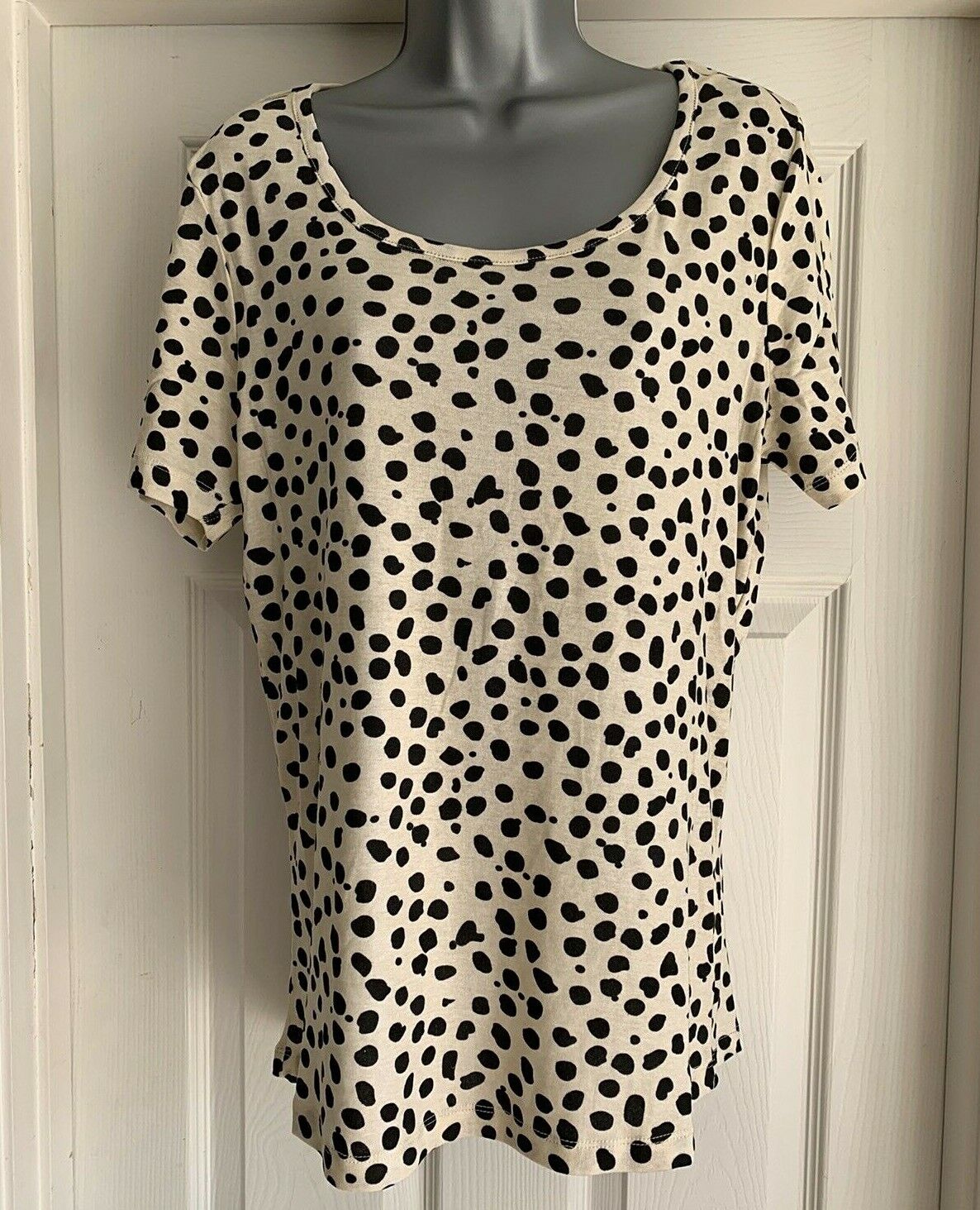 EX JD Williams Black/Cream Pure Cotton Animal Print Short Sleeve Top Sizes 16-32