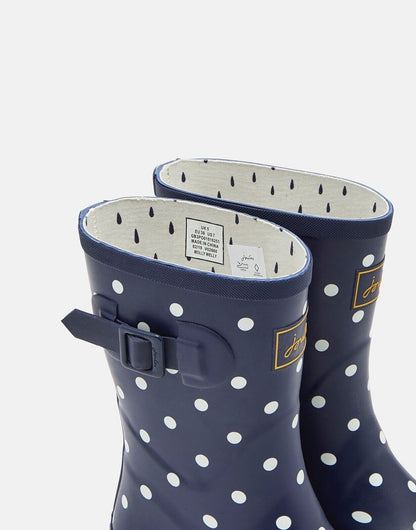 EX Joules Womens Wellies New Molly Mid Height Printed Navy Spot Sizes 3,4,5,7,8