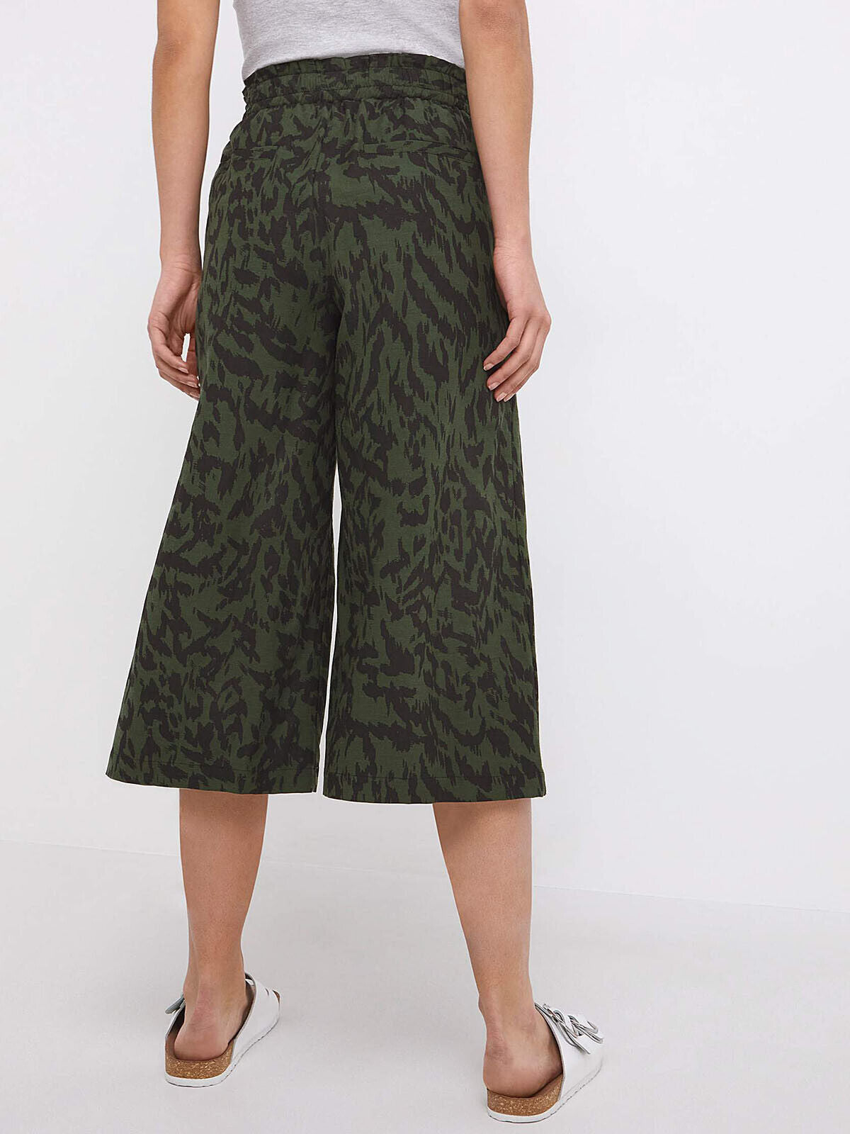 Capsule Khaki Animal Pull On Linen Mix Wide Leg Culottes 16 18 20 22 24 26 30 32