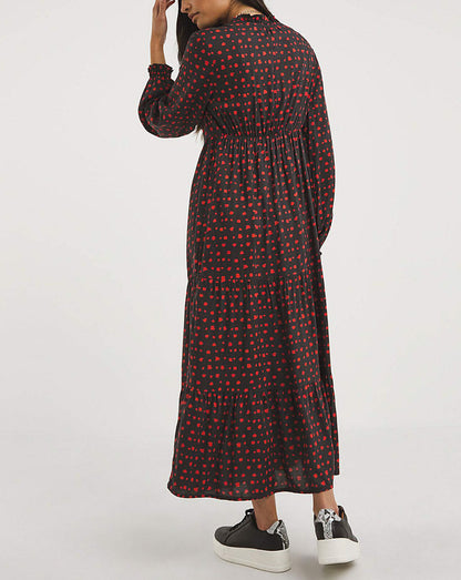 JD Williams Black Spot Print Balloon Sleeve Midi Smock Dress 16 20 22 24 26 28