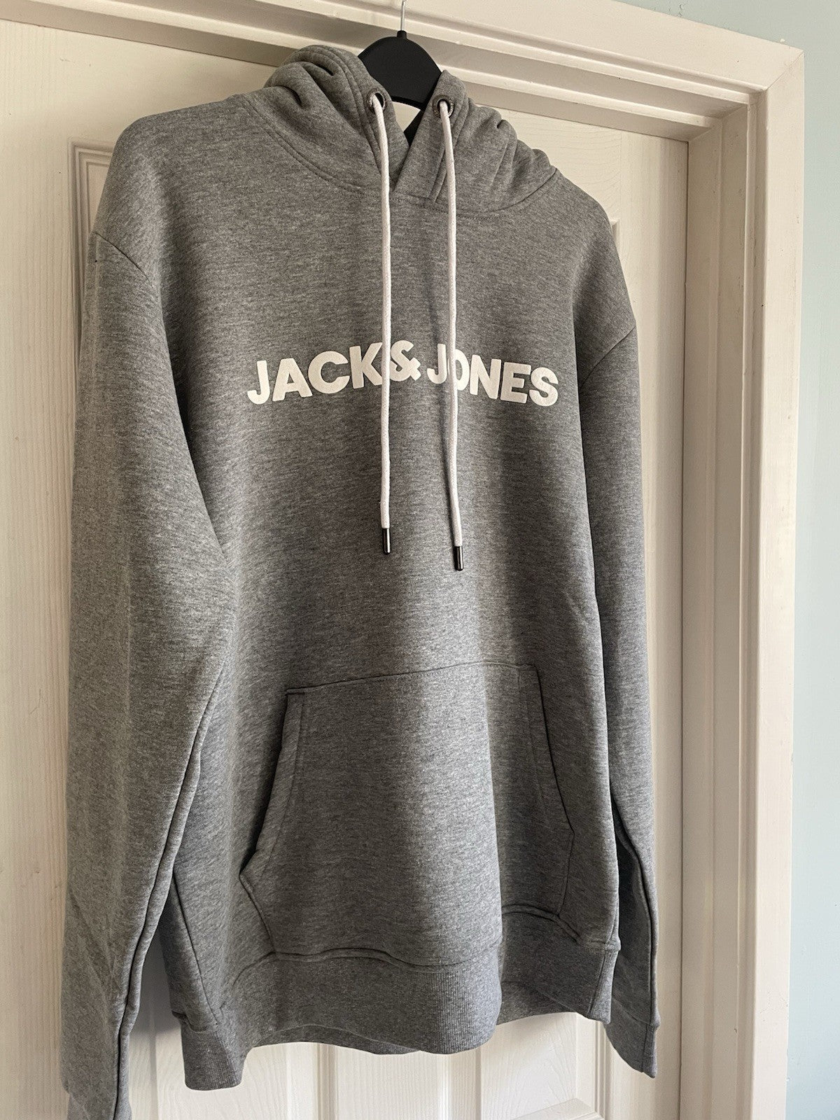 Jack &amp; Jones Mens Grey Hooded Sweatshirt Hoodie Pullover Top Size M1