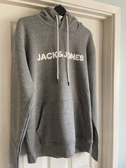 Jack &amp; Jones Mens Grey Hooded Sweatshirt Hoodie Pullover Top Size M1