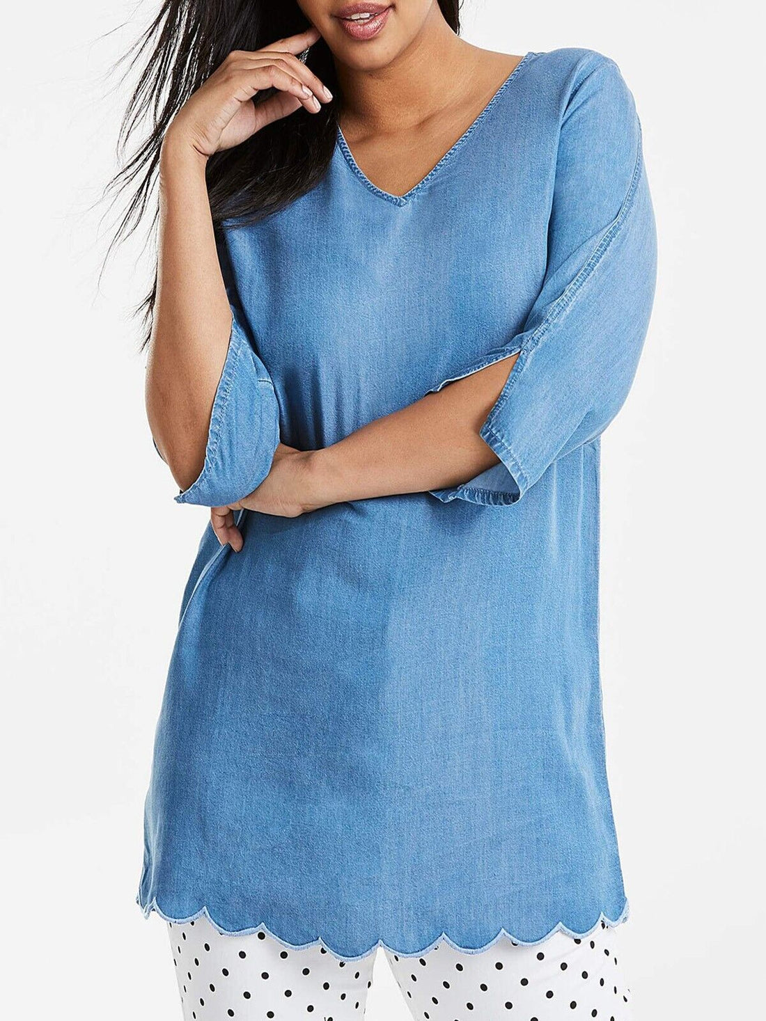Simply Be Mid-Blue V-Neck Slit Sleeve Soft Tencel Denim Tunic in Size 28