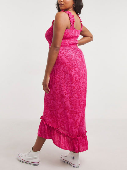 Simply Be Pink Floral Crinkle Maxi Dress Sizes 16 20 22 24 26 28 30 32 RRP £39