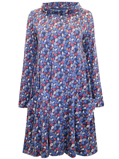 EX Seasalt Navy Leaf Print Sea Oak Swing Dress 10 12 14 16 18 22 24 26/28 RRP£60