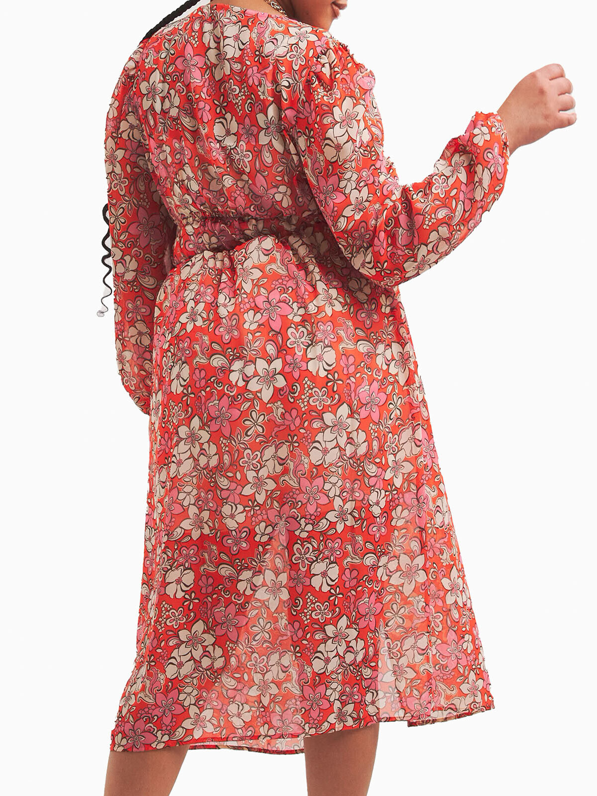 Simply Be Coral Floral Print Tie Detail Longline Kimono 12, 16, 18, 20, 28, 30