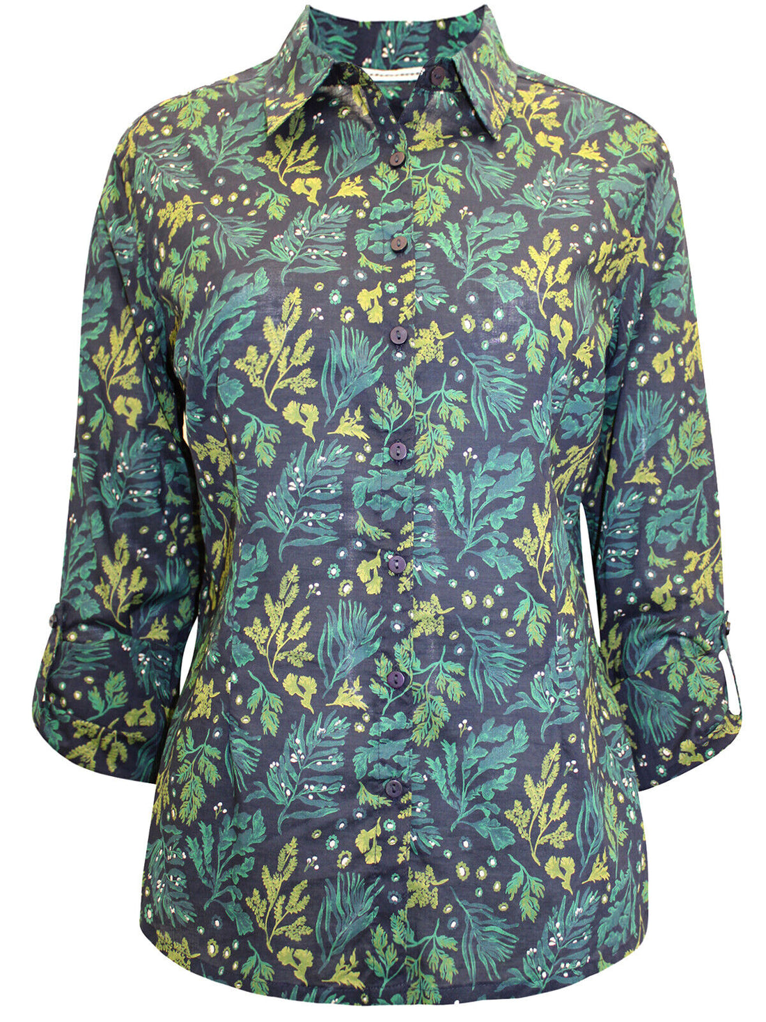 EX Seasalt Green/Blue Leaves Larissa Organic Cotton Shirt 10, 12, 14, 18, 22, 24