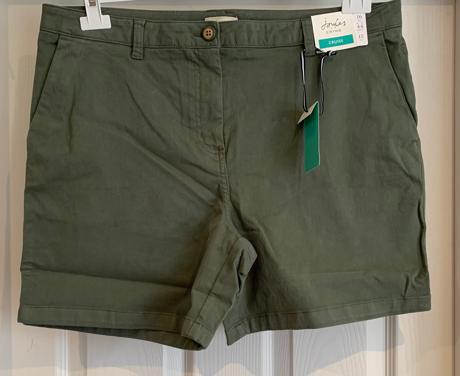 EX Joules Cruise Mid Thigh Length Chino Shorts in Seaweed Green 6-18 RRP £39.95