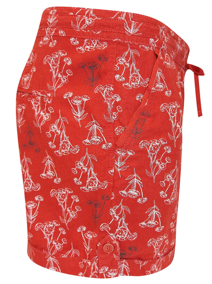 New Red Linen Blend Floral Print Shorts Plus in Size 22
