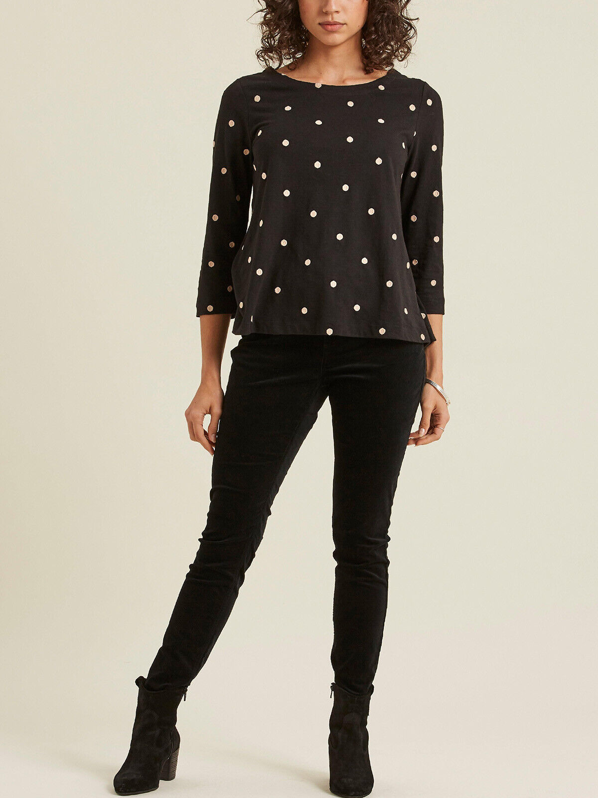 EX Fat Face Black Faye Embroidered Spot Top in Size 12 RRP £36