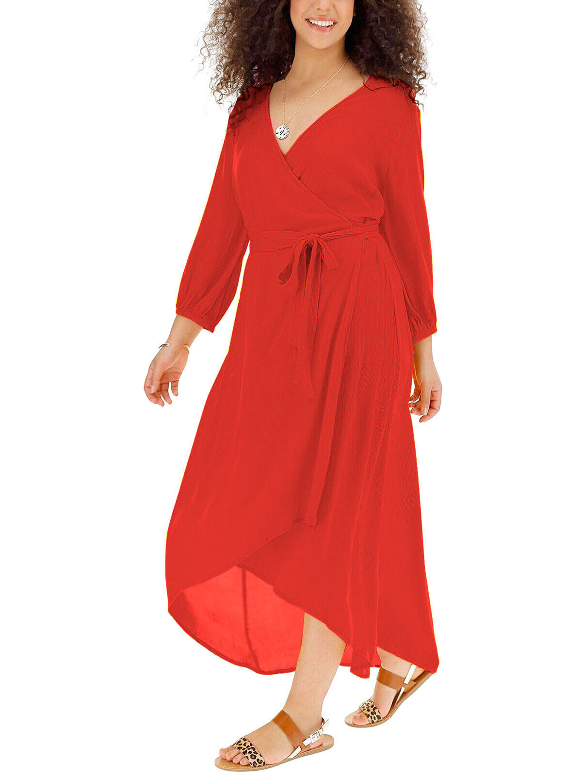 Simply Be Coral Dipped Hem Crinkle Wrap Dress in Size 16 RRP £35