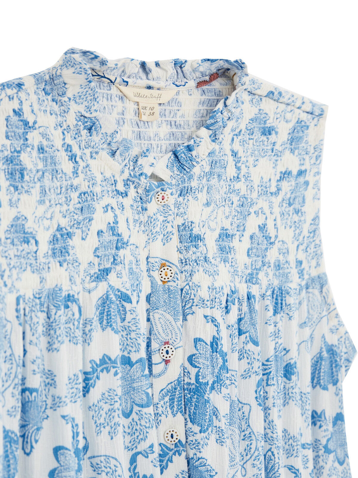 EX WHITE STUFF Bright Blue Sleeveless Frill Neck Deeba Shirt in Size 10 RRP £39