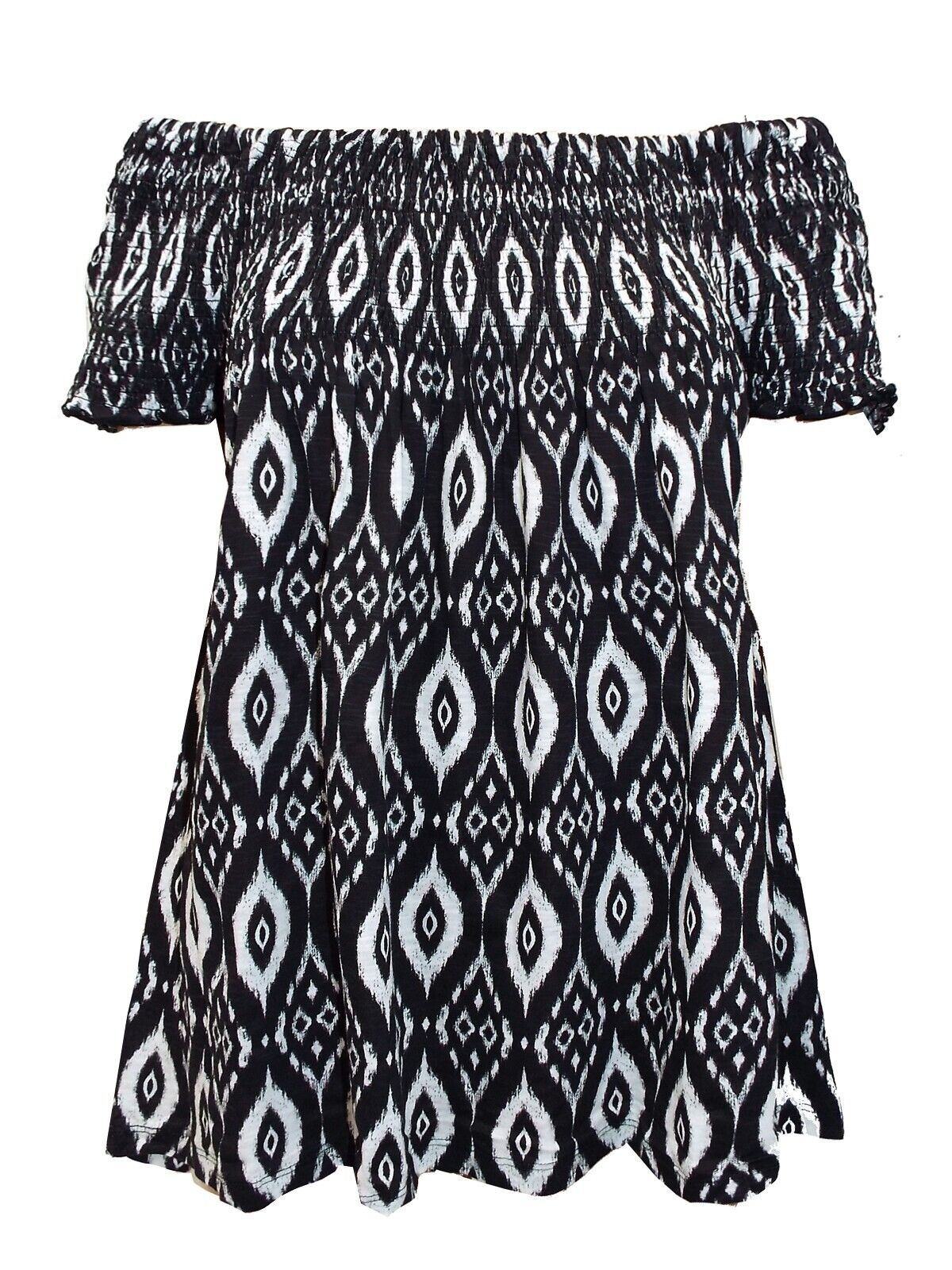 EX YOURS Black White IKAT Print Smock Bardot Jersey Top in Size 16