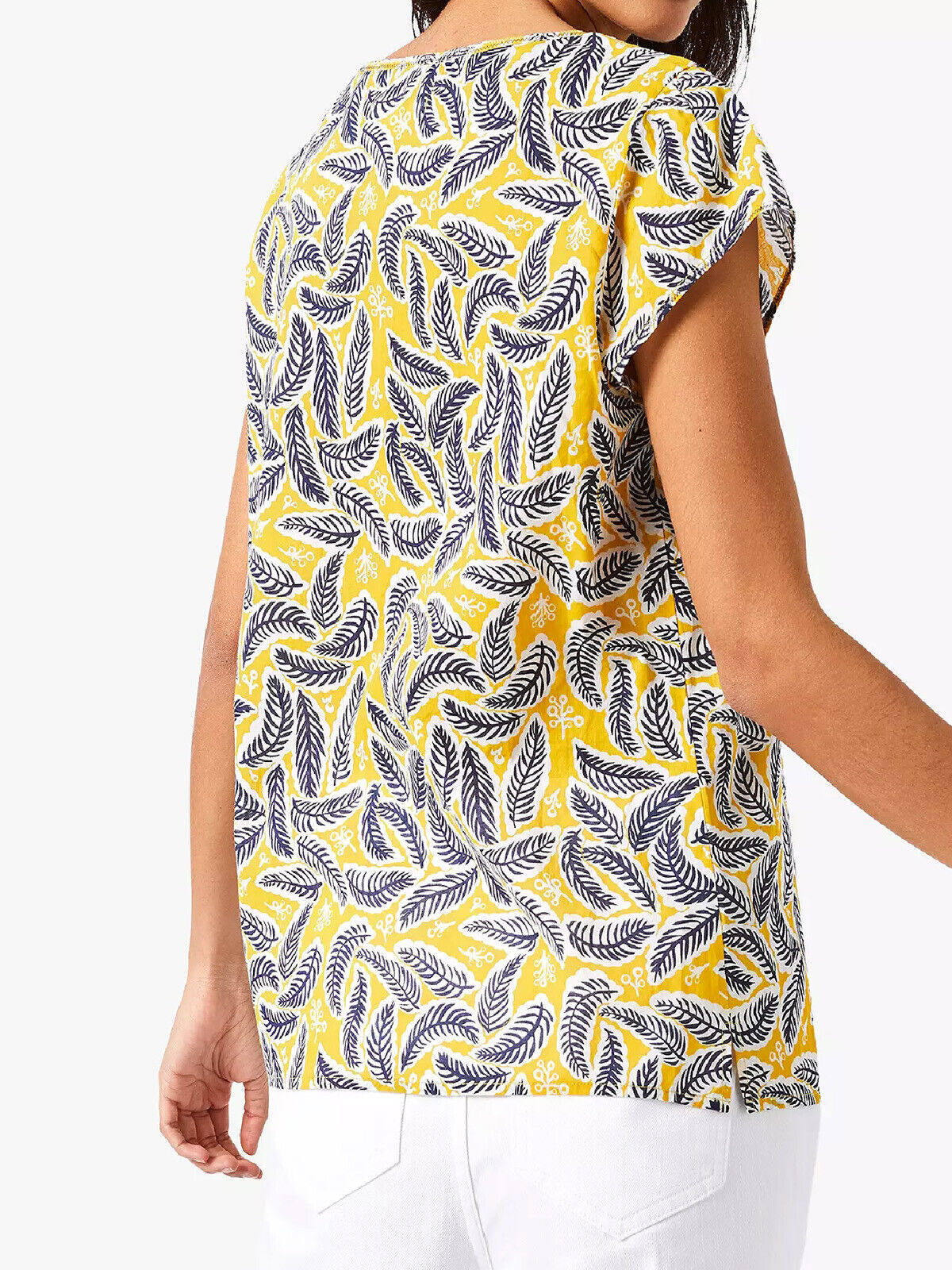 EX White Stuff Yellow Camelia Pure Cotton Printed Top in Size 10 RRP £32