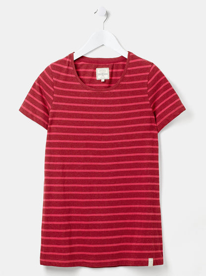 EX Fat Face Rhubarb-Red Organic Cotton Breton T-Shirt Size 12 RRP £25