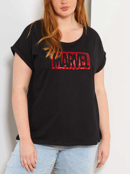 Marvel Black Pure Cotton Marvel Logo T-Shirt Plus Size 20/22
