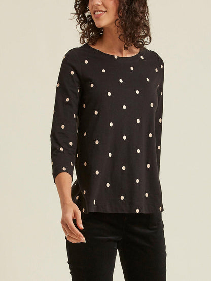 EX Fat Face Black Faye Embroidered Spot Top in Size 12 RRP £36