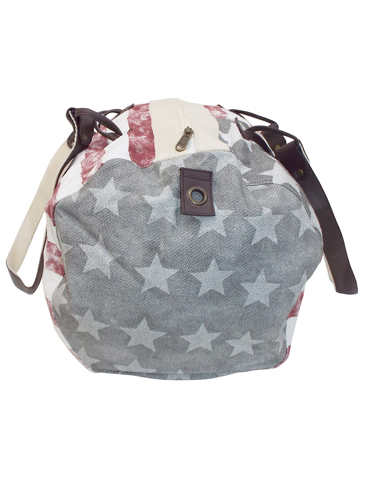 Grey/Plum Stripes &amp; Stars Canvas Duffle Bag