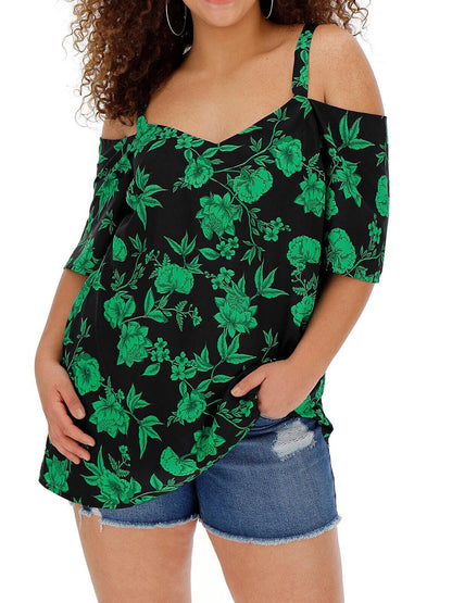 New Capsule Green Floral Print V-Neck Bardot Blouse in Size 16