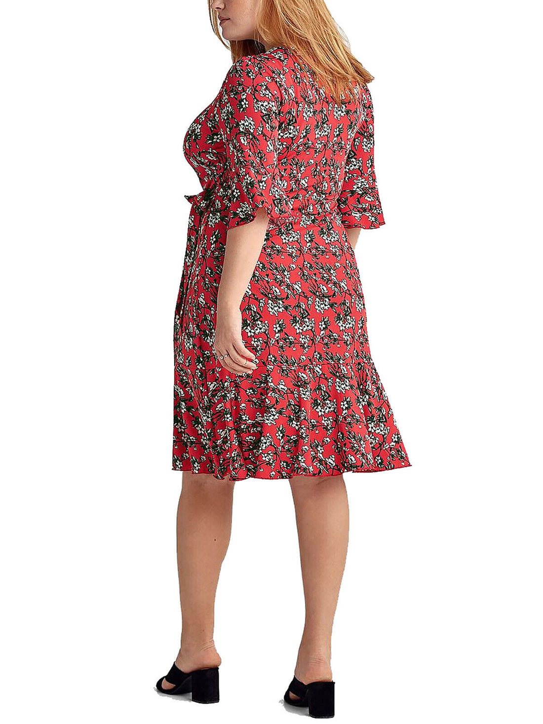 Ellos Red Floral Print Wrap Front Midi Dress in UK Size 26
