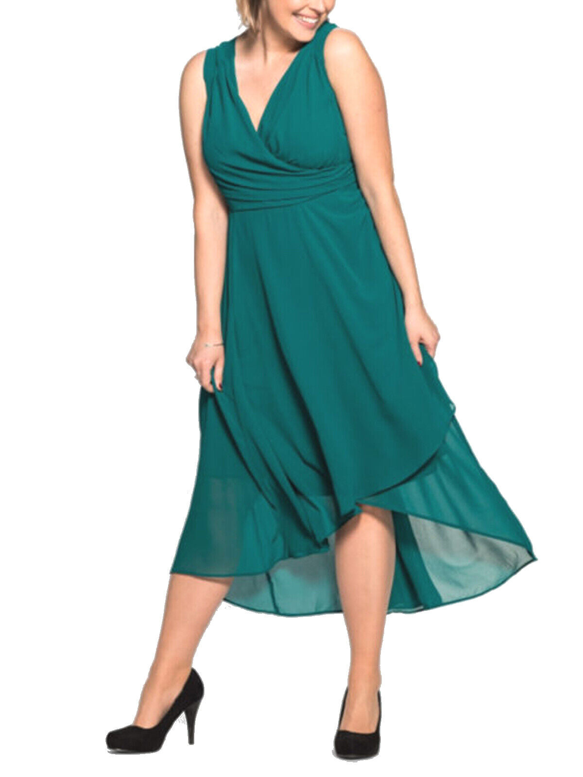 Sheego Green Sleeveless Chiffon Wrap Dress in Size 16