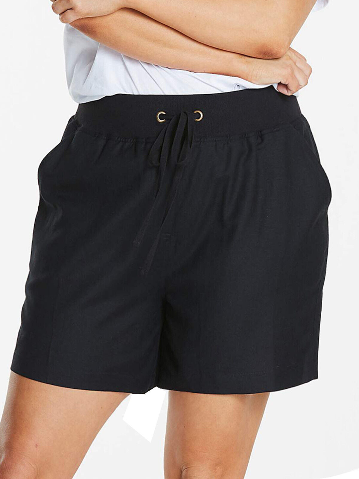 New Capsule Black Linen Blend Slouch Shorts in Size 32