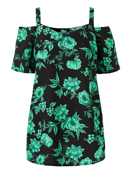 New Capsule Green Floral Print V-Neck Bardot Blouse in Size 16