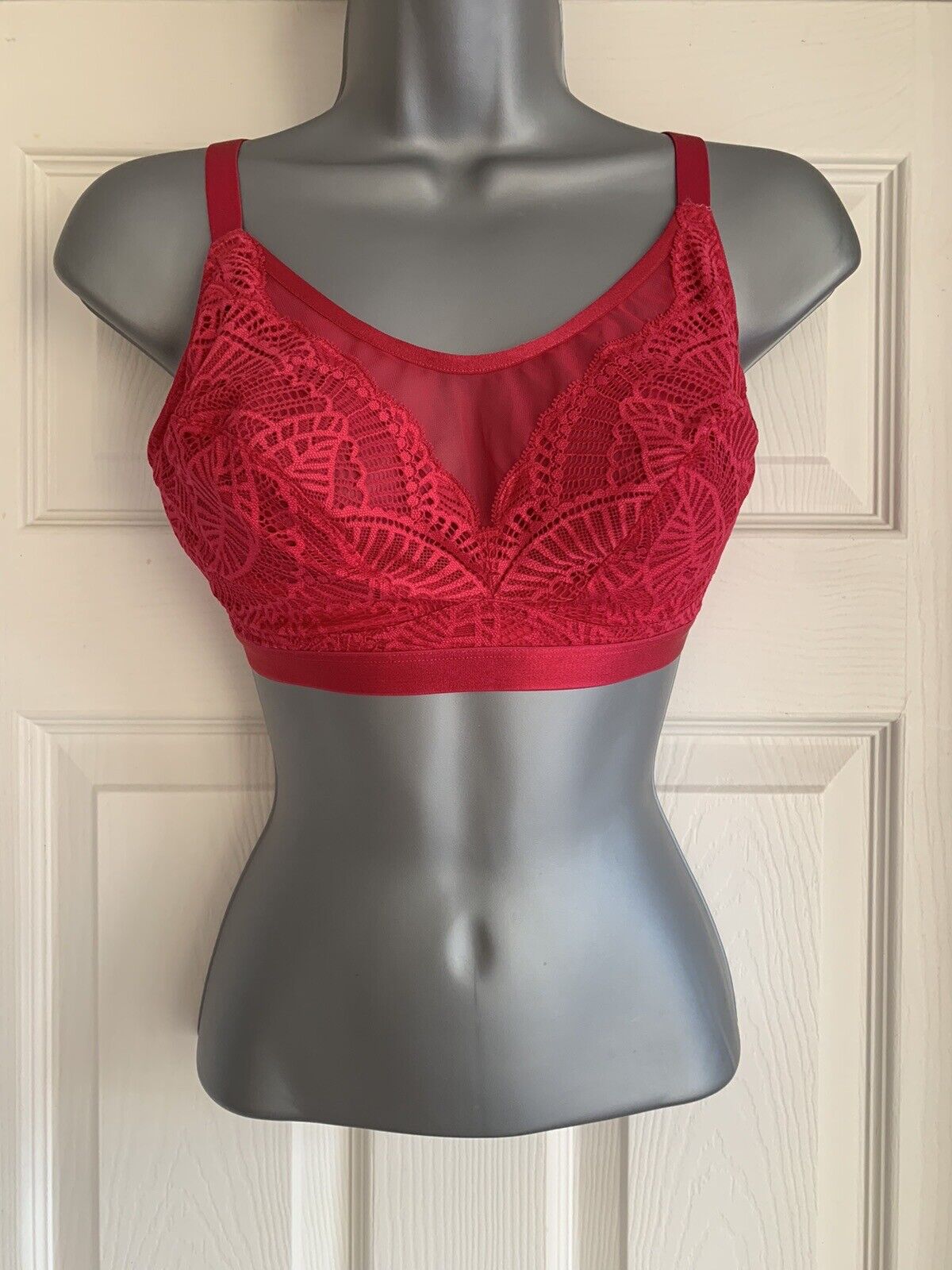 EX M*S Cherry Red Mesh Lace Non-Padded Bralette in Size 34DD