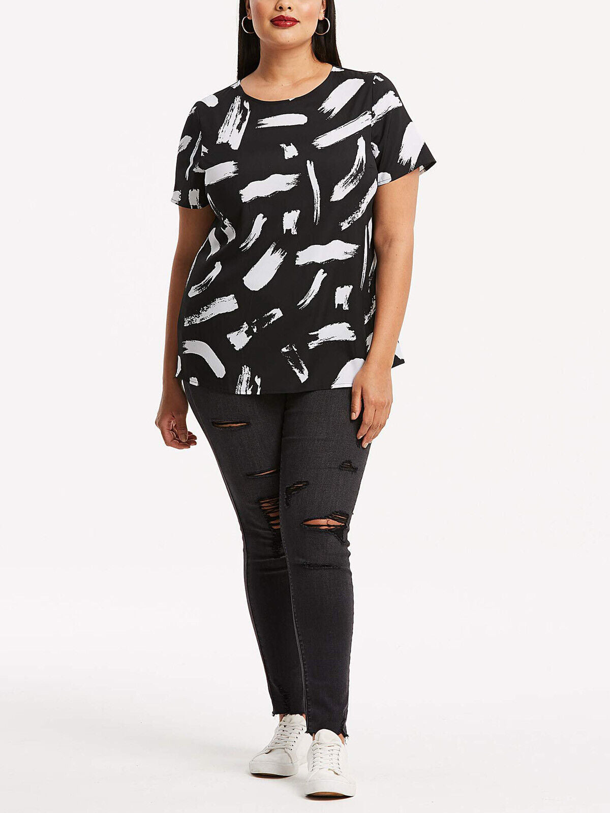 Capsule Black/White Printed Drop Sleeve Shell Top in Size 24