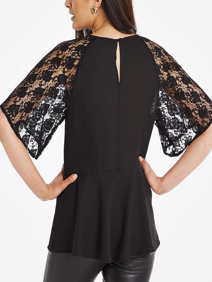 JD Williams Black Lace Sleeve Knot Blouse in Size 14 RRP £26