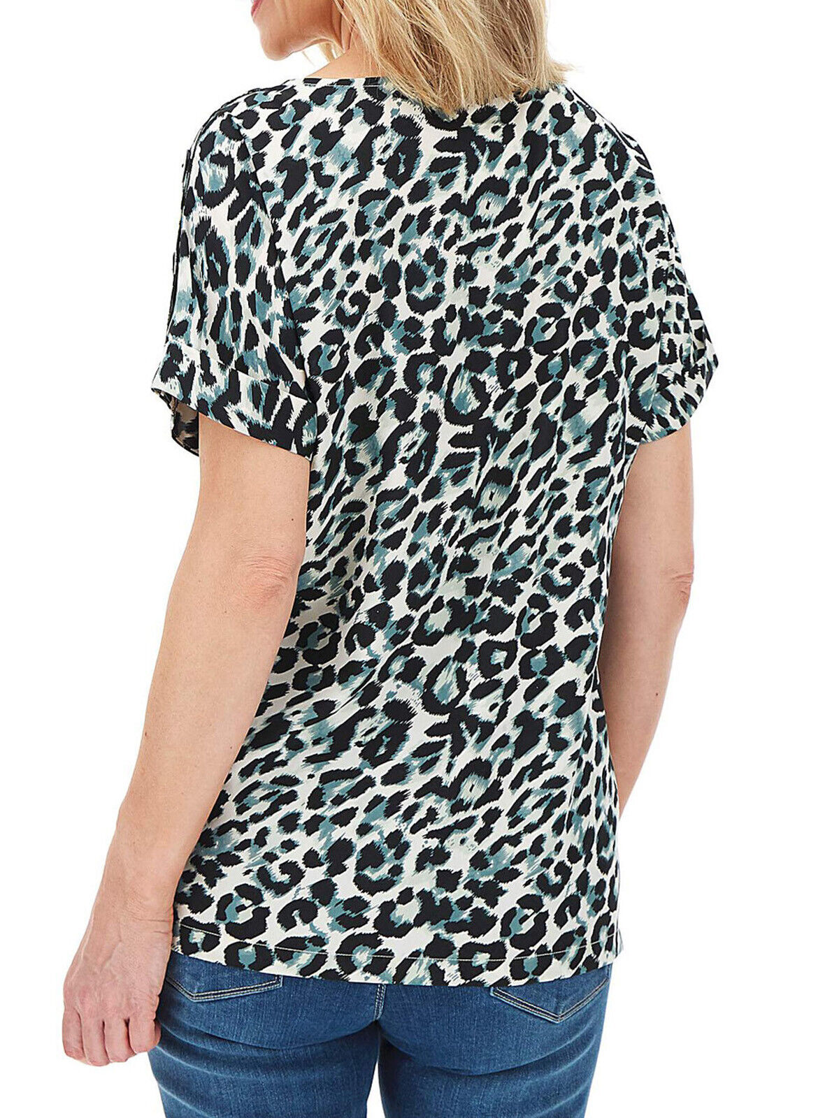 New Capsule Green Animal Print Button Detail Boxy Top in Size 30 RRP £16