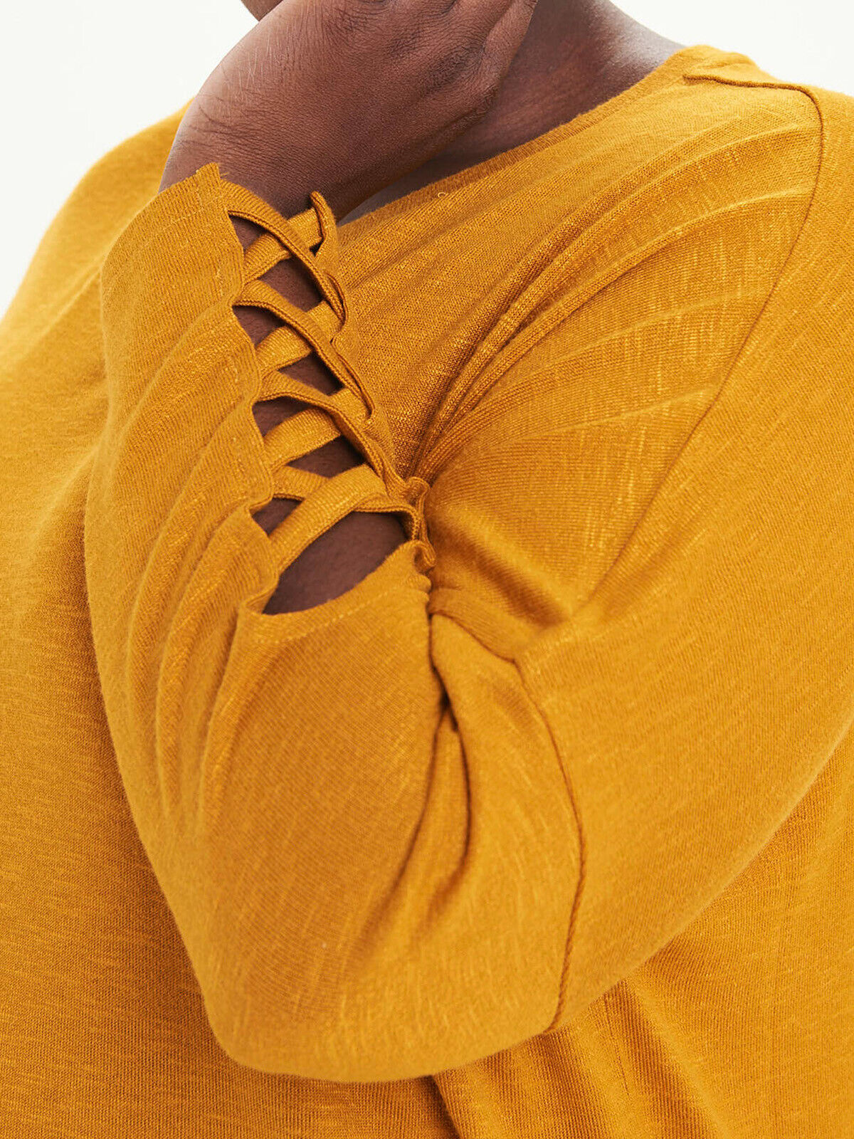 Papaya Curve Gold Long Sleeve OVERSIZE Lattice Sleeve Tunic Top in Size 18