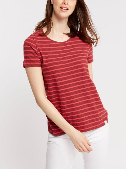 EX Fat Face Rhubarb-Red Organic Cotton Breton T-Shirt Size 12 RRP £25