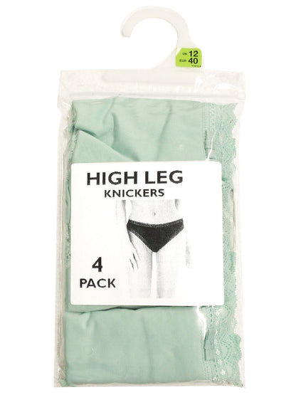 EX M&amp;S Green Microfibre &amp; Lace Floral High Leg Knickers 8 12 16 20 PACK OF 4