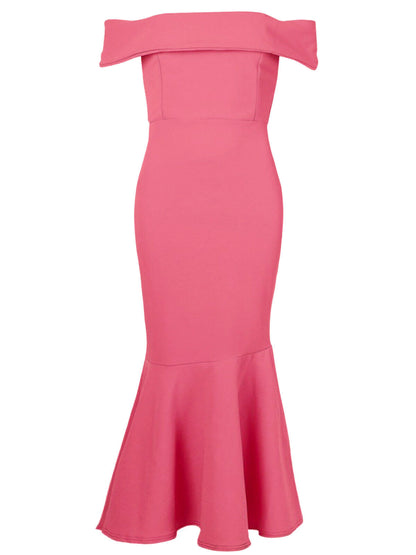 Boohoo Coral Bandeau Sleeve Fishtail Maxi Dress in Size 26