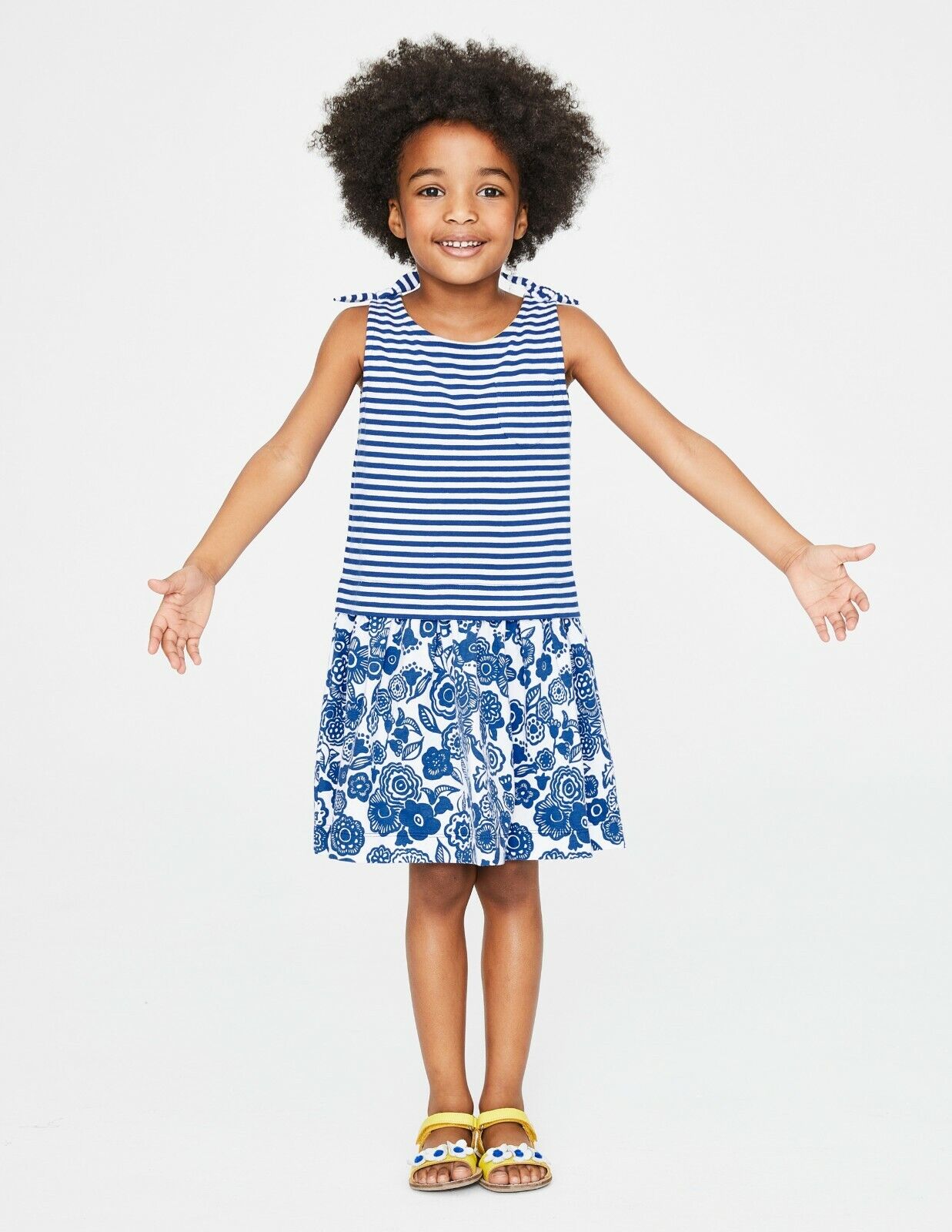 New Mini Boden Hotchpotch Jersey Dress - Duke Blue Doodle Flower Age 2-3 Years