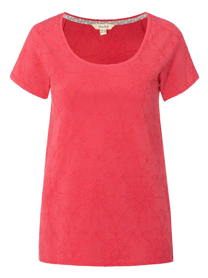 EX WHITE STUFF Pink Cotton Rosanna Jersey Embroidered T-Shirt Size 12 RRP £32