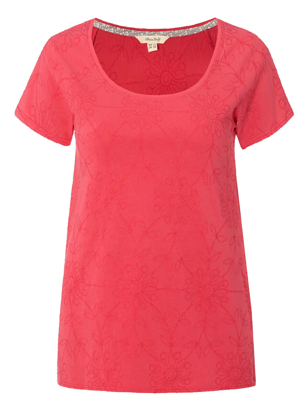 EX WHITE STUFF Pink Cotton Rosanna Jersey Embroidered T-Shirt Size 12 RRP £32