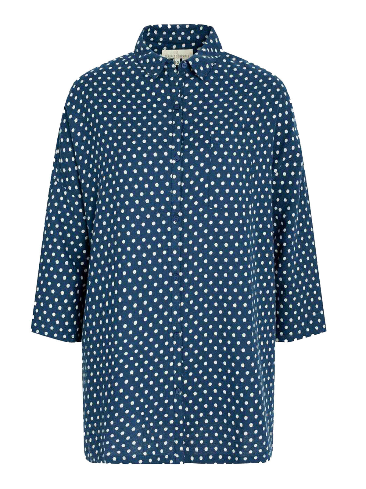 EX SEASALT Navy Polka Dot Harbour Carn Towan Shirt in Size 10 RRP £55