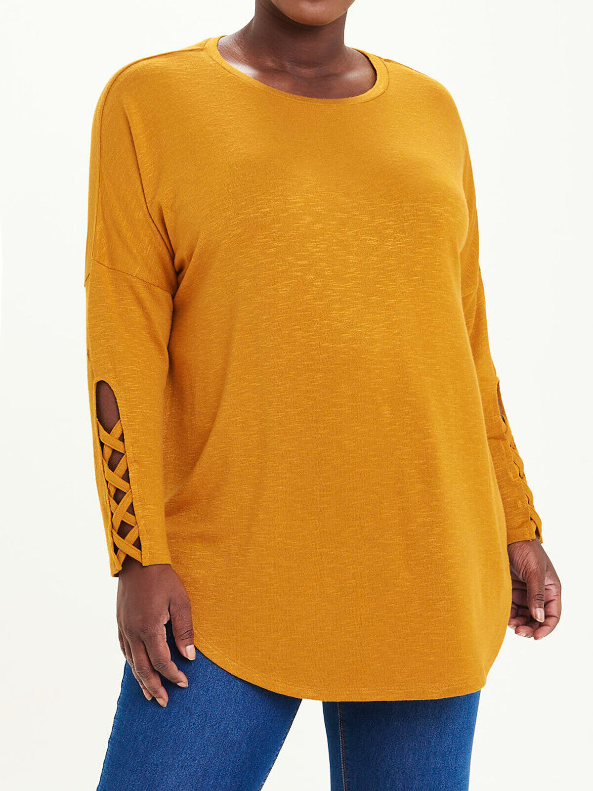 Papaya Curve Gold Long Sleeve OVERSIZE Lattice Sleeve Tunic Top in Size 18